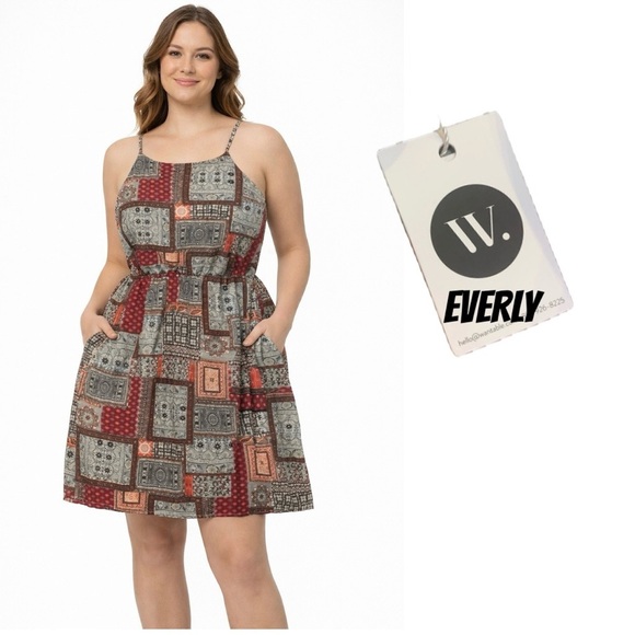 Everly Dresses & Skirts - NWT Everly Multi print crisscross back dress with pockets